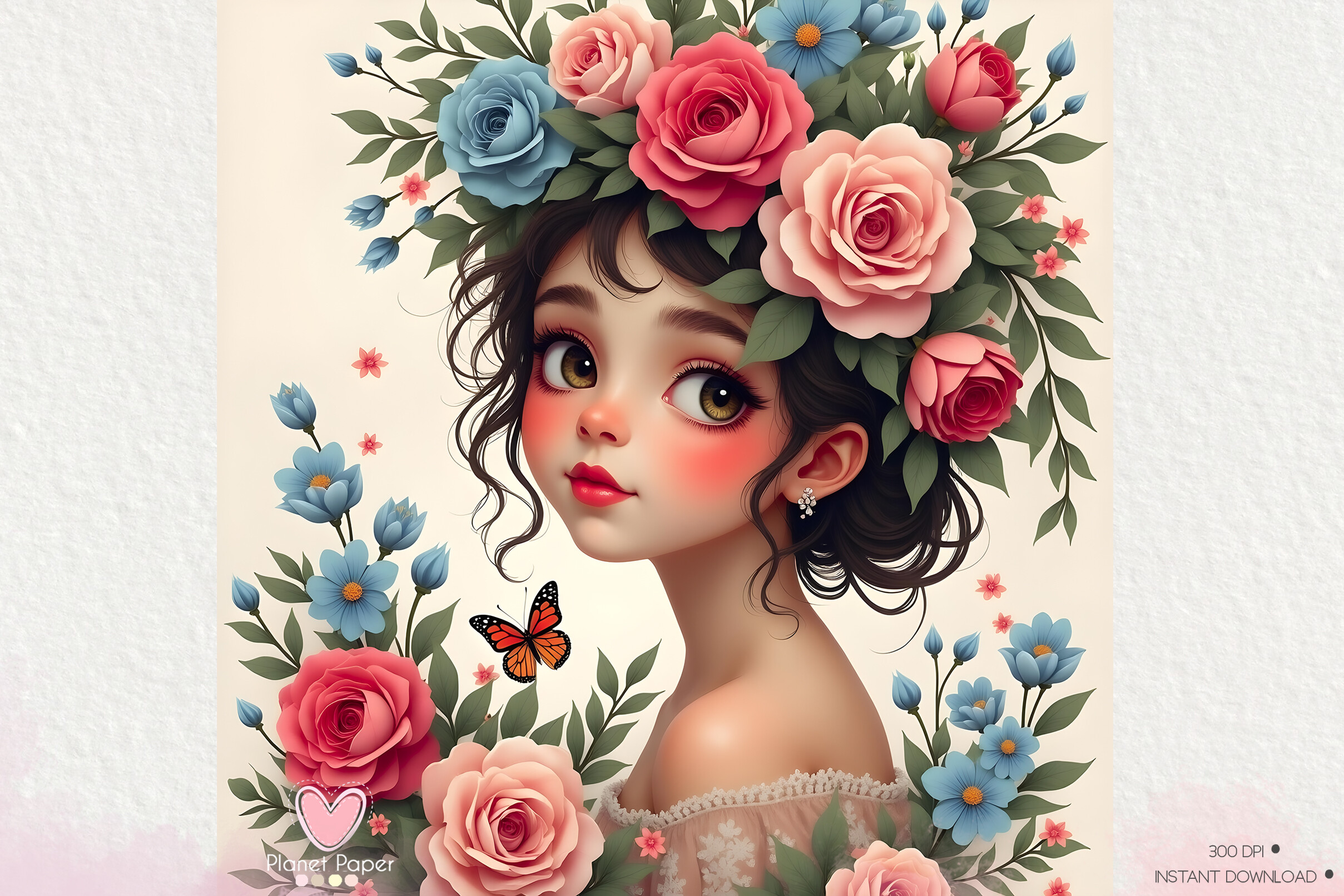 Little Girl with Adorned Flowers Graphic by collectionspaper · Creative ...