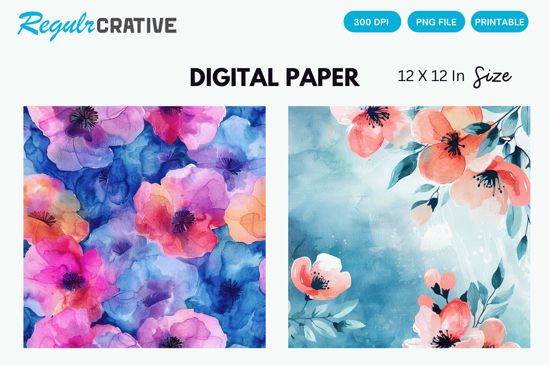 Watercolor Flower Digital Paper Design Graphic by Regulrcrative ...