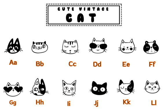 Cute Vintage Cat Font PNG with transparent background - Preview 1