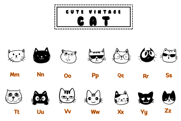 Cute Vintage Cat Font PNG with transparent background - Preview 2