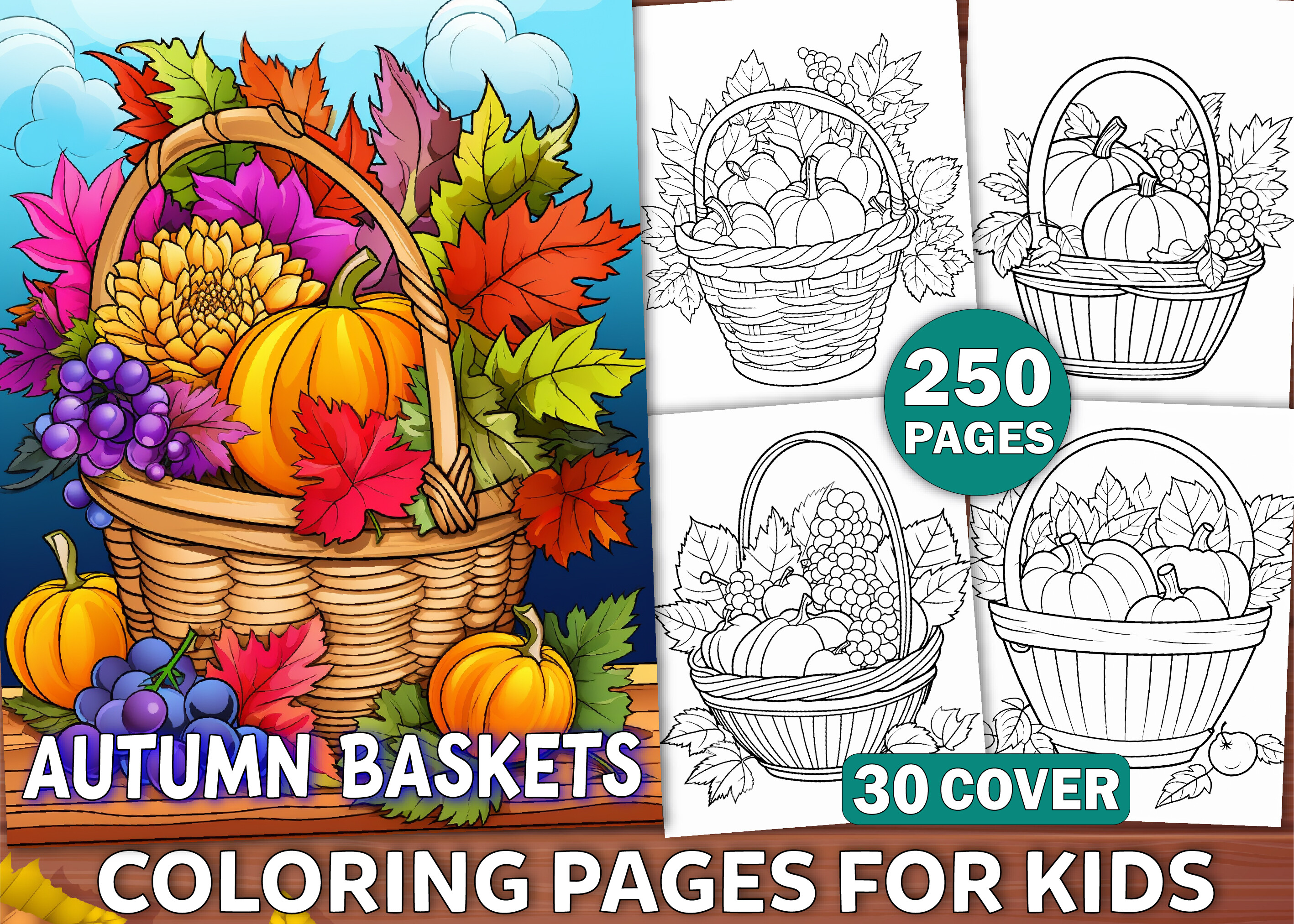 250 Autumn Basket Coloring Book for Kids