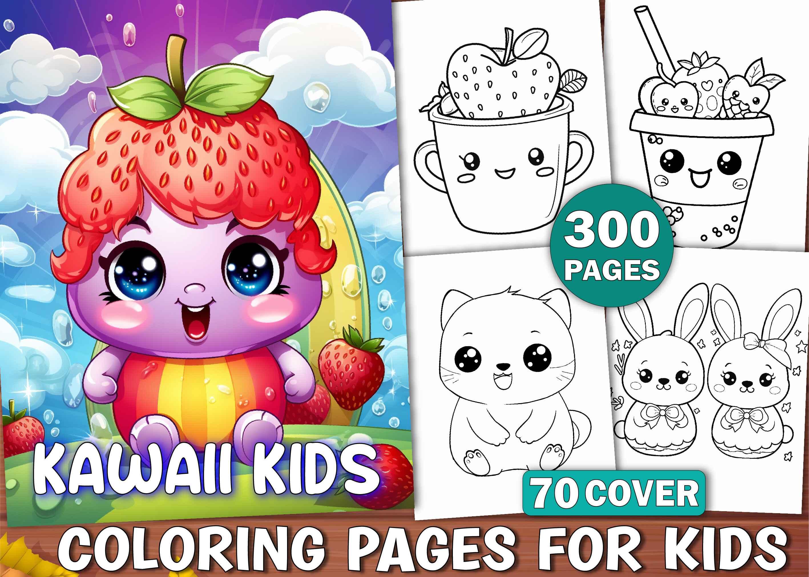 300 Cute Kawaii Kids Coloring Pages Kdp Graphic by KDP PRO DESIGN ...