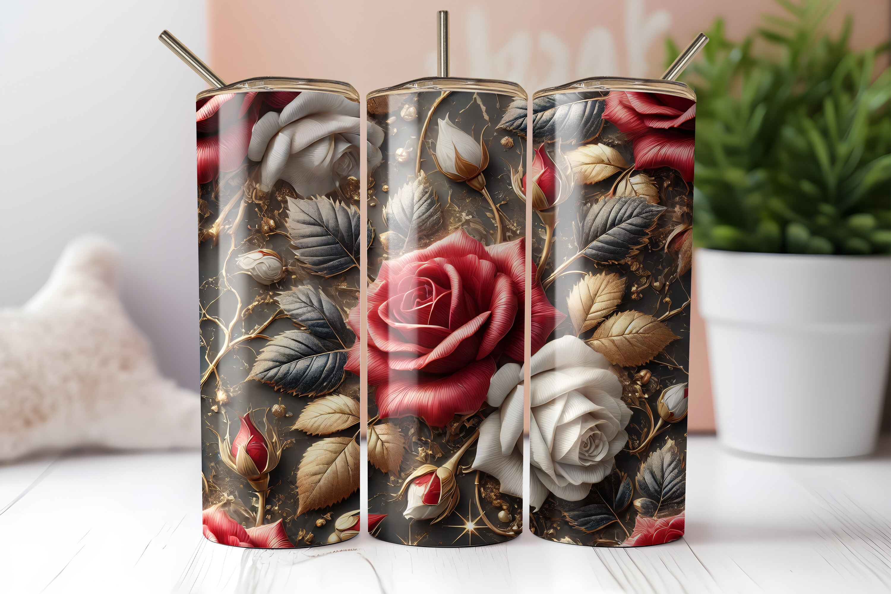 3D Red Roses Floral Tumbler Wrap Graphic by TinyBig Studio · Creative ...