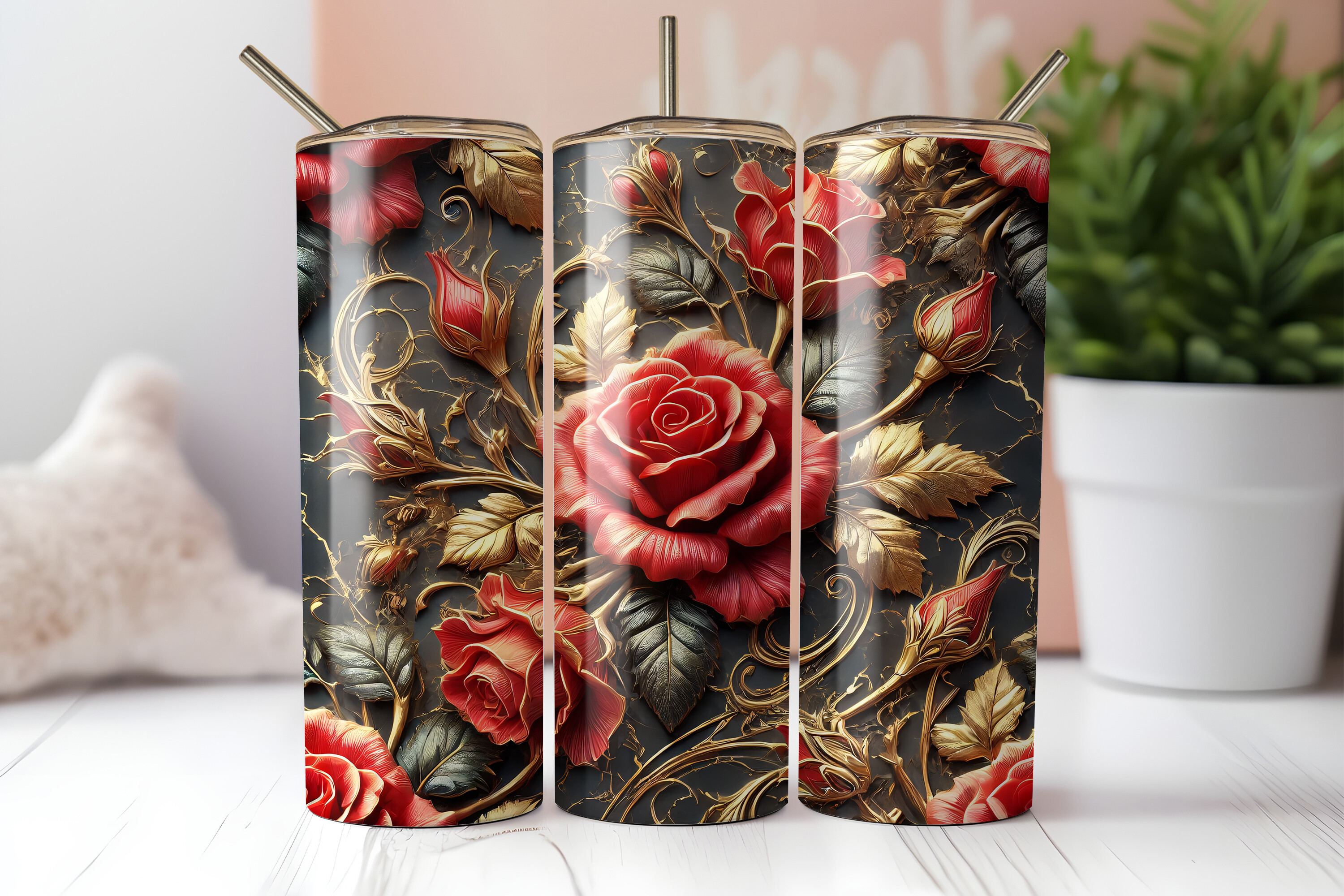 3D Red Roses Floral Tumbler Wrap Graphic by TinyBig Studio · Creative ...