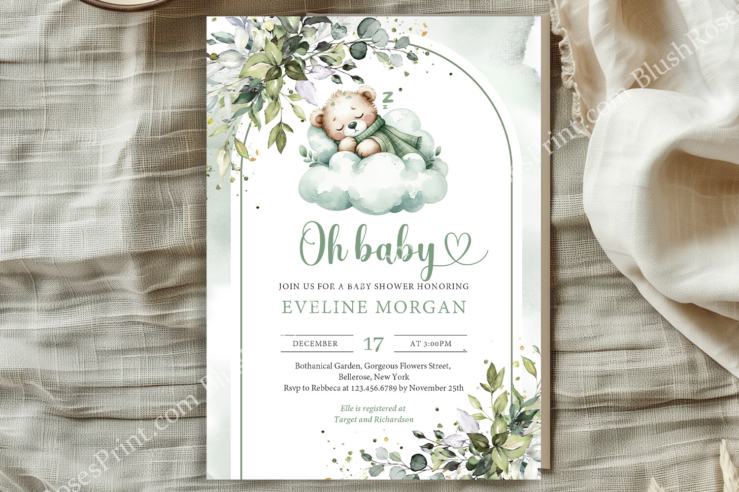 Boho Arch Sleeping Teddy Bear Neutral in