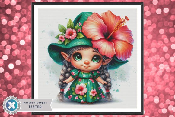 Hibiscus Gnome Cross Stitch Pattern PDF