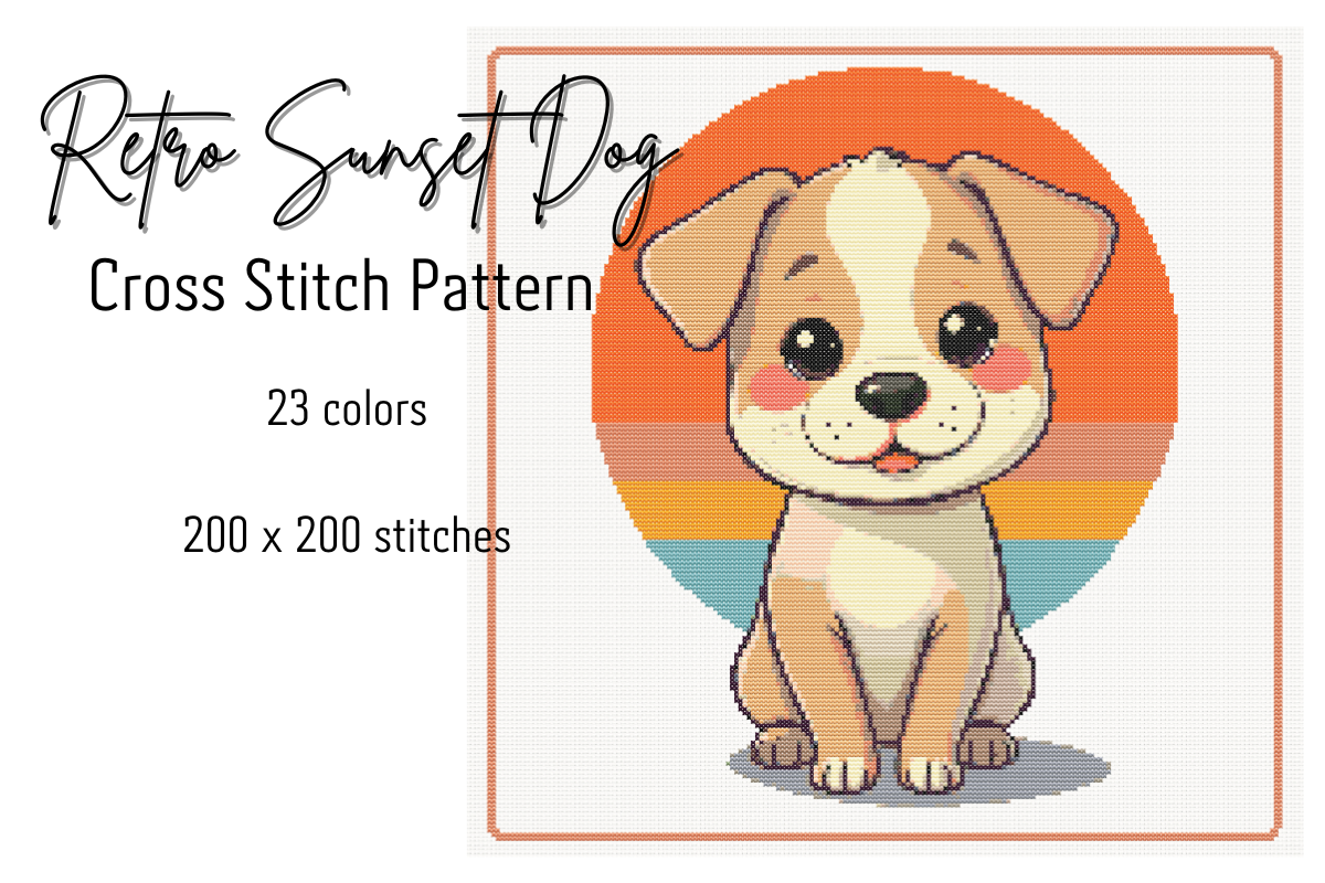 Retro Sunset Dog Cross Stitch Pattern