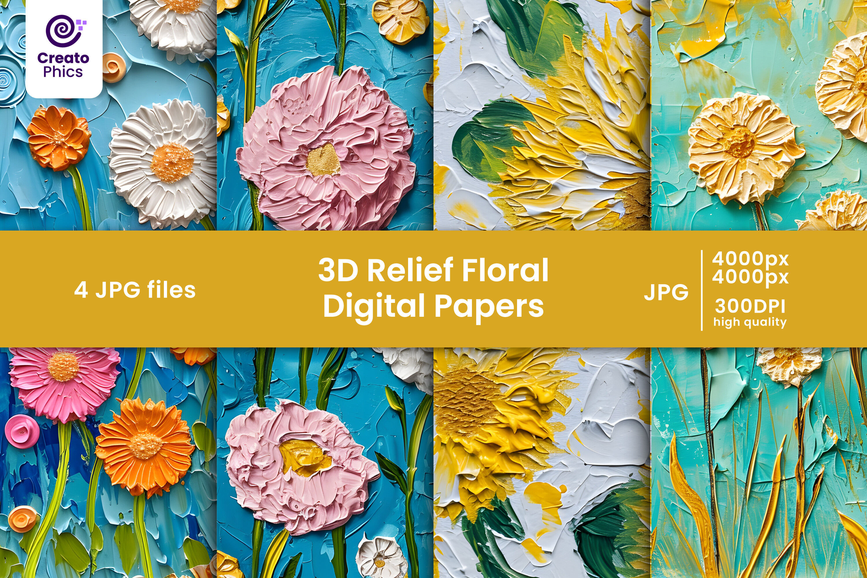 Relief 3d Floral Digital Papers Set Graphic by Creatophics · Creative ...