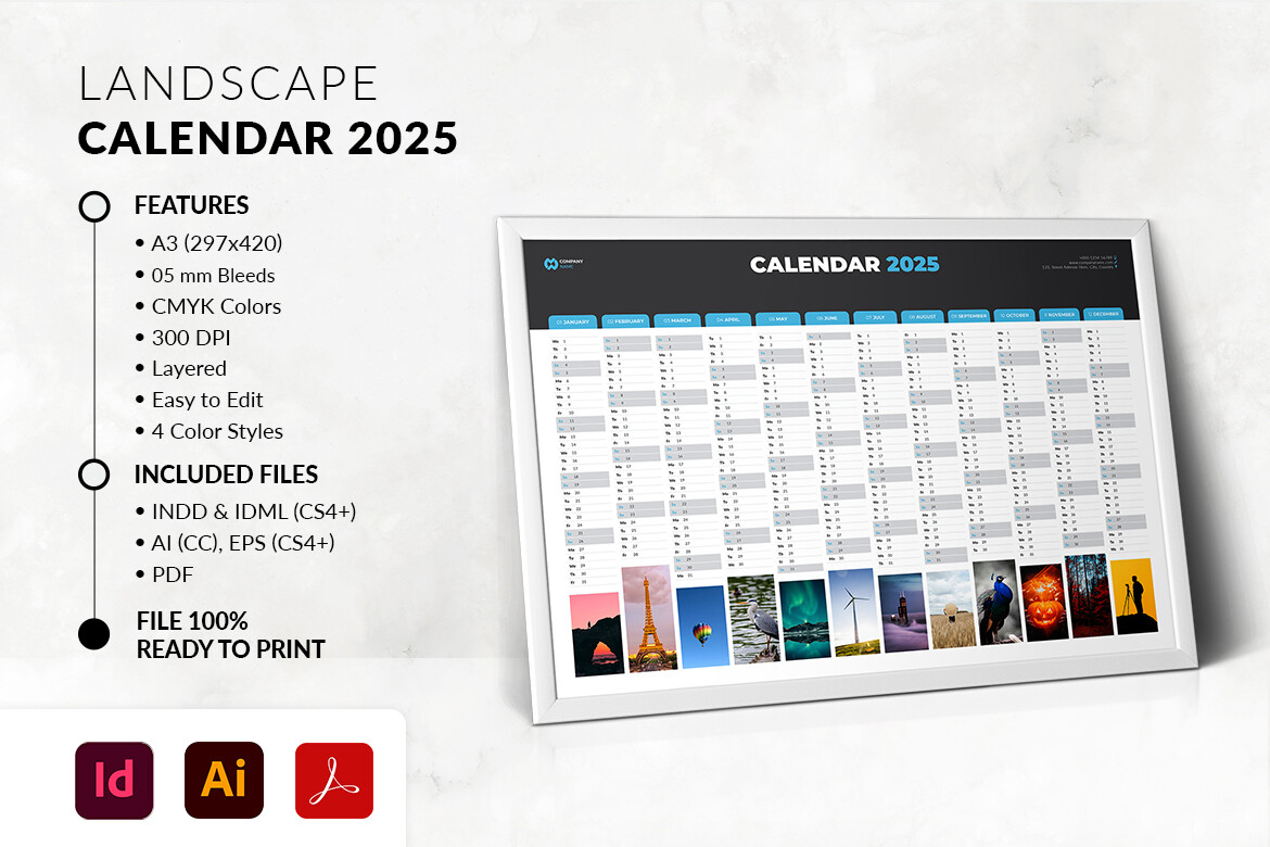 A3 Landscape Calendar 2025 Graphic by MstArtwork · Creative Fabrica