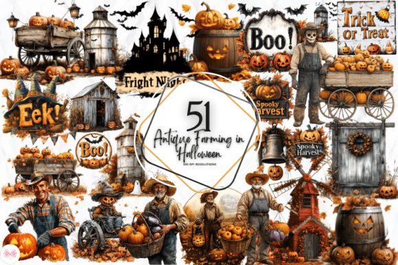 Antique Farming in Halloween Clipart Graphic by Markicha Art · Creative ...
