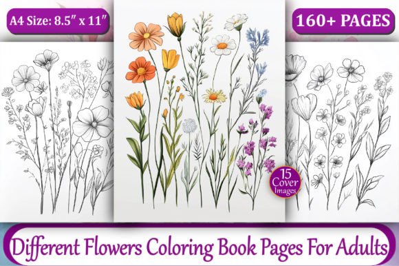 Different Flowers Coloring Book Page-KDP