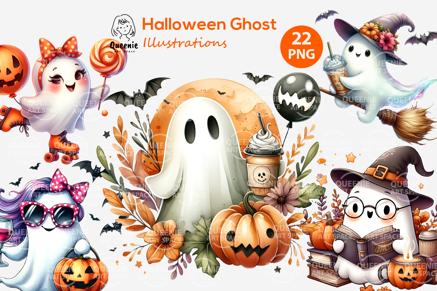 Halloween Cute Ghost PNG | Autumn PNG Graphic by Queenie Art Space ...