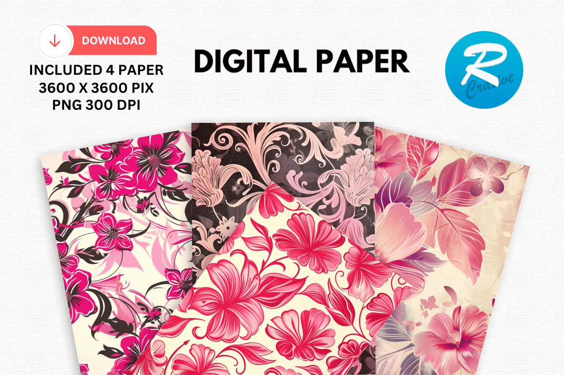 Retro Fabulous Pink Floral Digital Paper Graphic by Regulrcrative ...