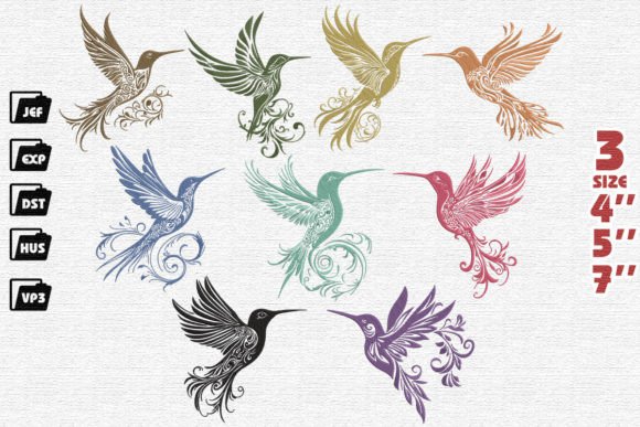 Set of 9 Hummingbird Majestic Embroidery Oiseaux Design de Broderie Par Nutty Creations