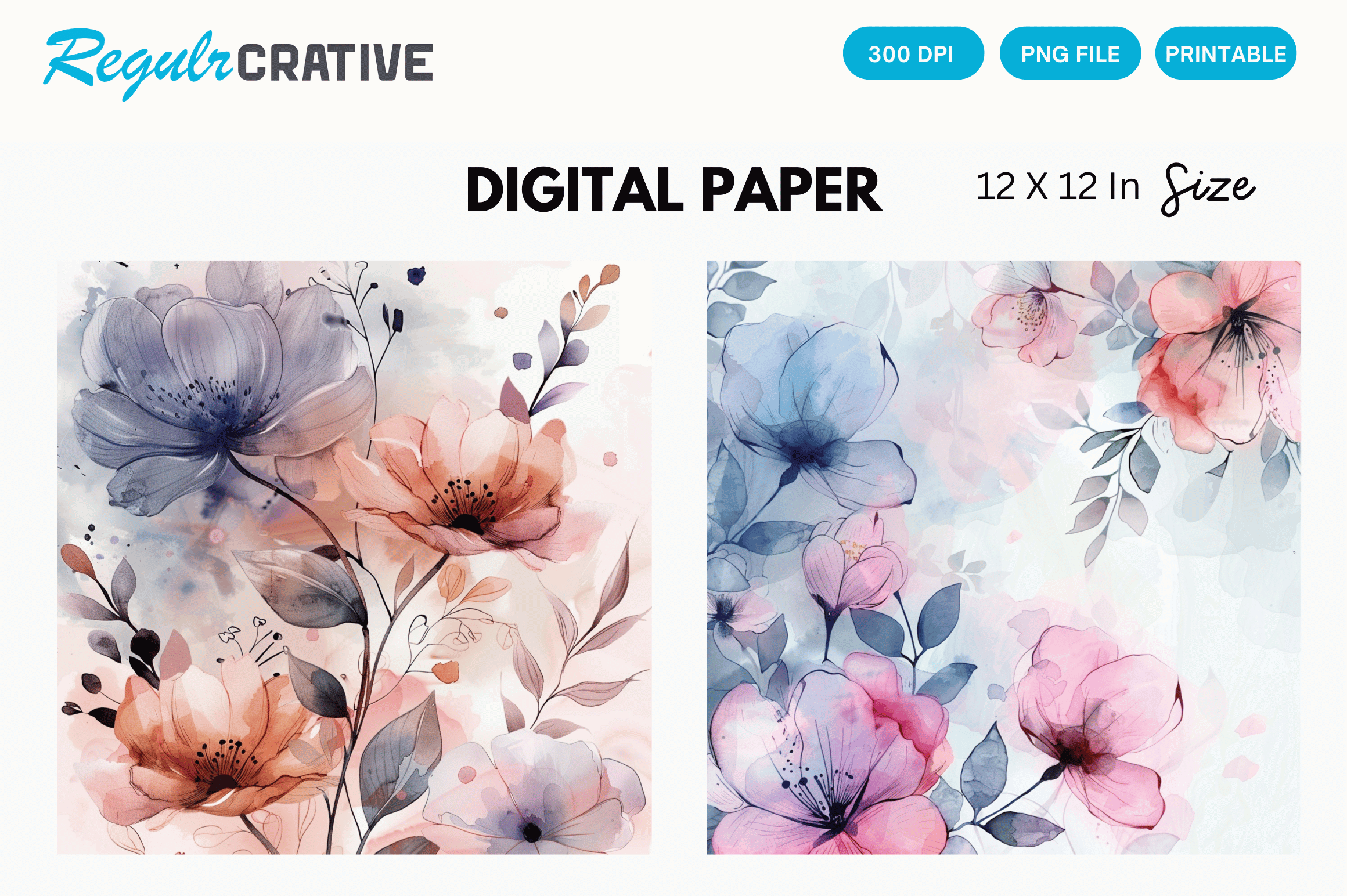Watercolor Elegant Floral Digital Paper Graphic by Regulrcrative ...
