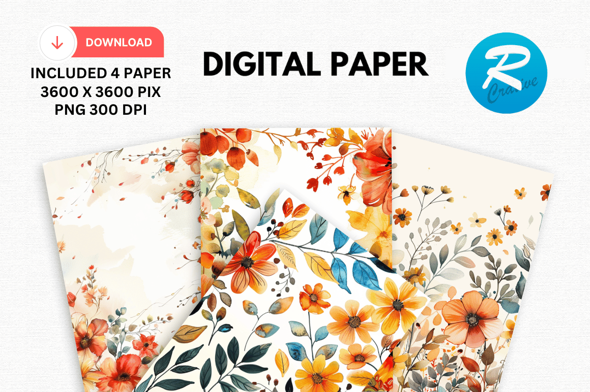 Watercolor Flowers Digital Paper PRINT Graphic by Regulrcrative ...