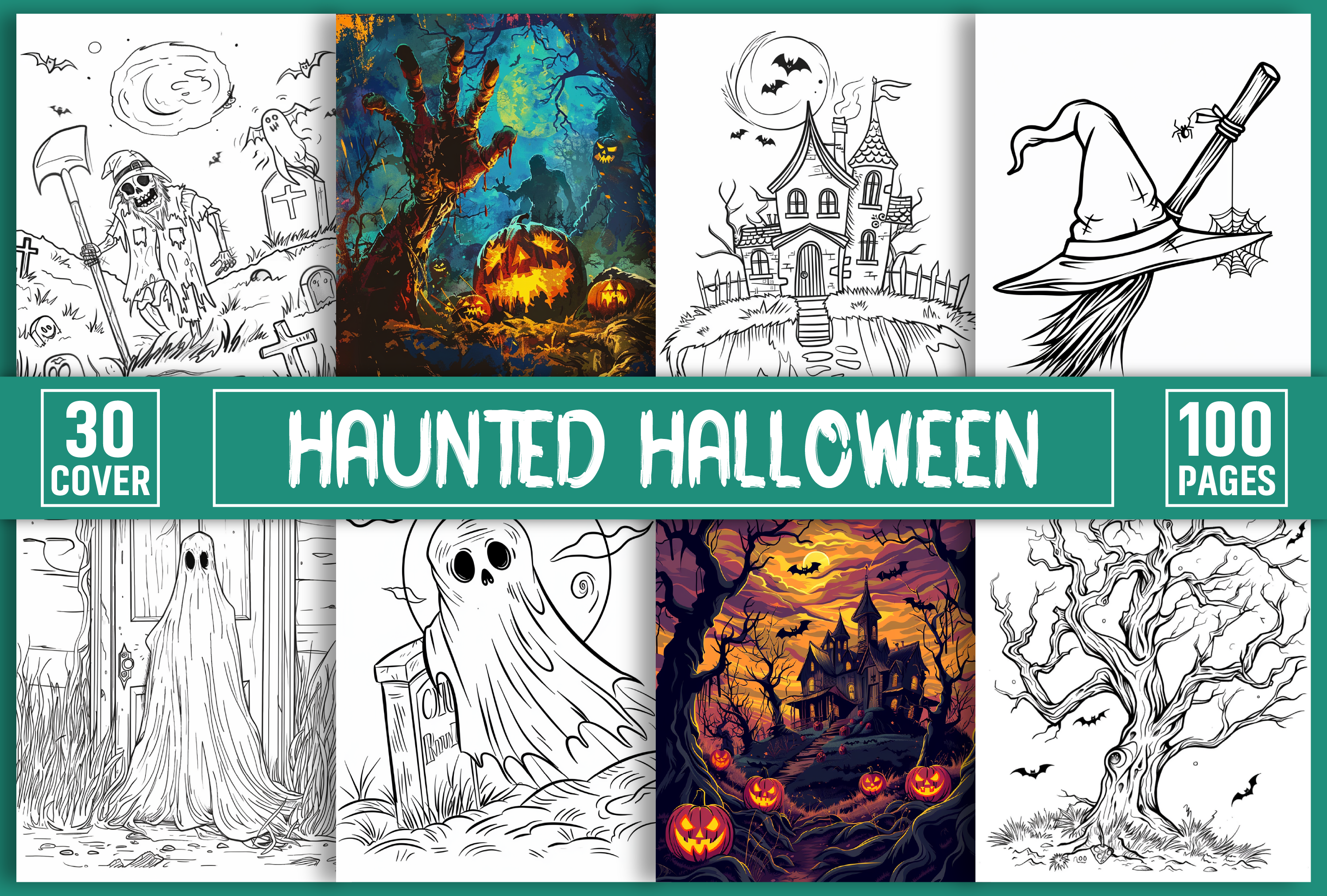 100 Haunted Halloween Coloring Pages Graphic by Design Hub · Creative ...