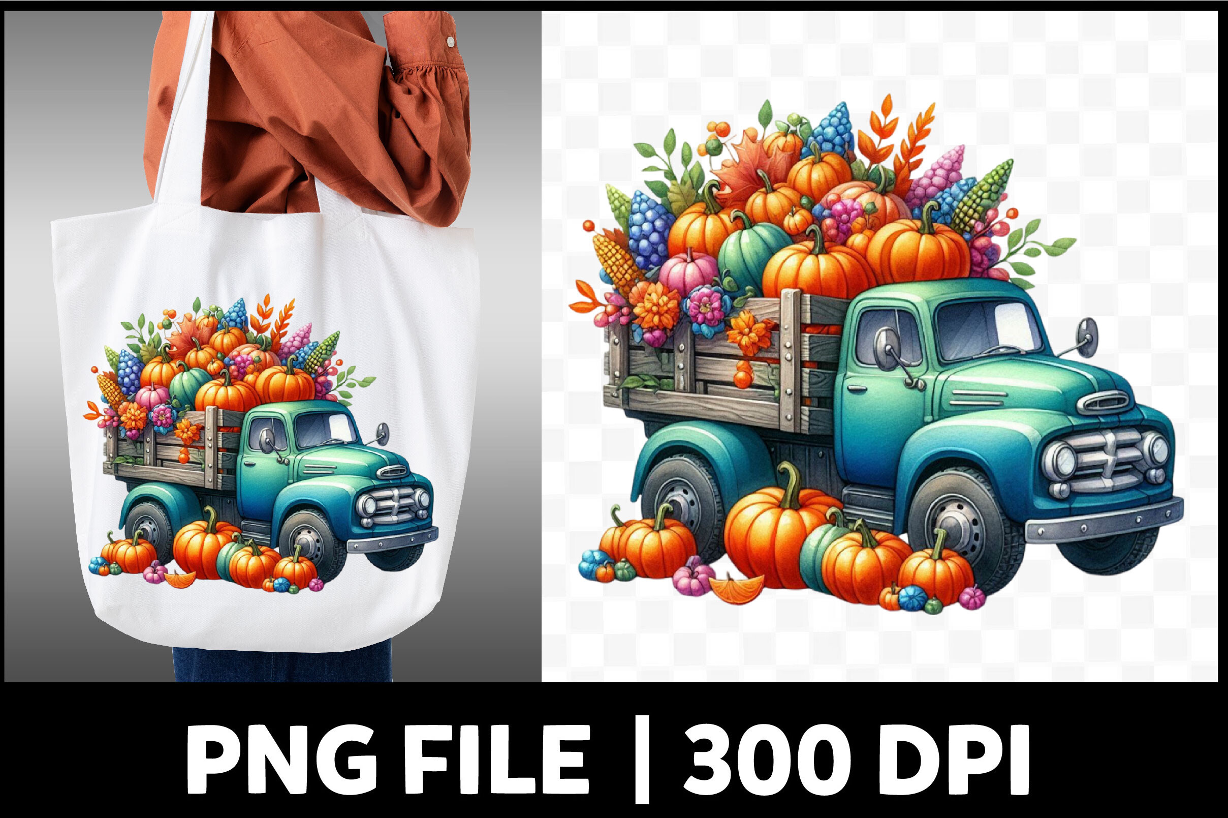 Autumn Pumpkin Truck Sublimation Clipart Graphic by designking ...
