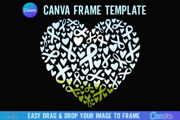 Breast cancer ribbon heart Canva frame template