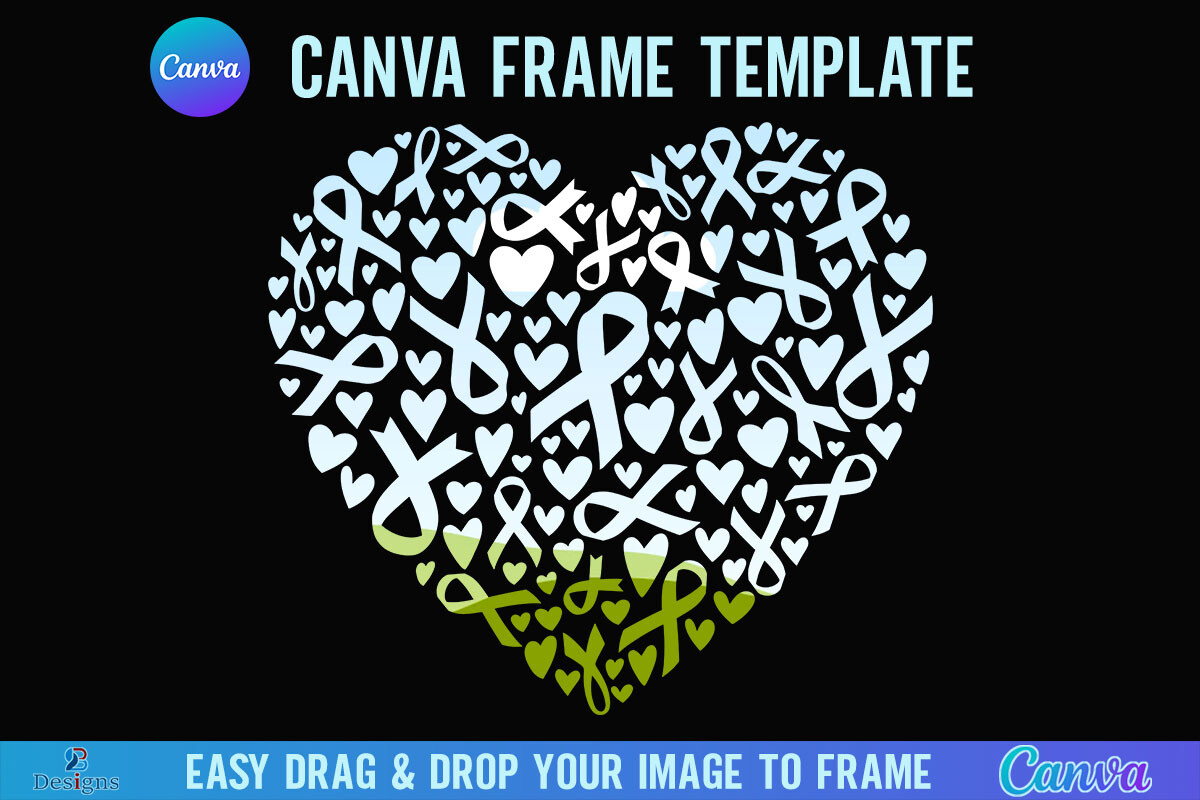 Breast Cancer Heart Canva Frame Ribbon