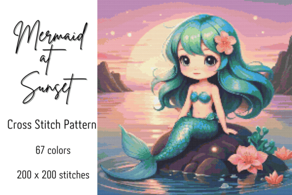 Mermaid at Sunset Cross Stitch Pattern