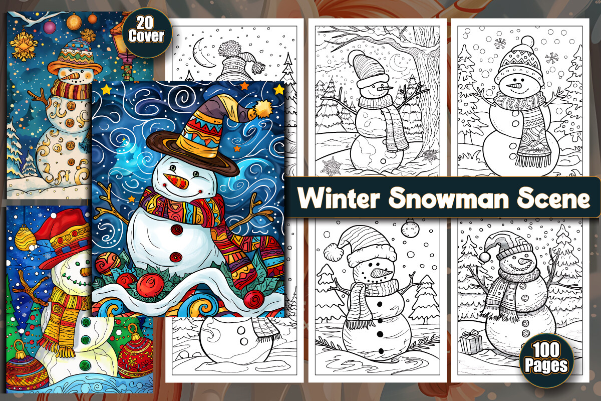 Winter Snowman Scene Coloring Pages