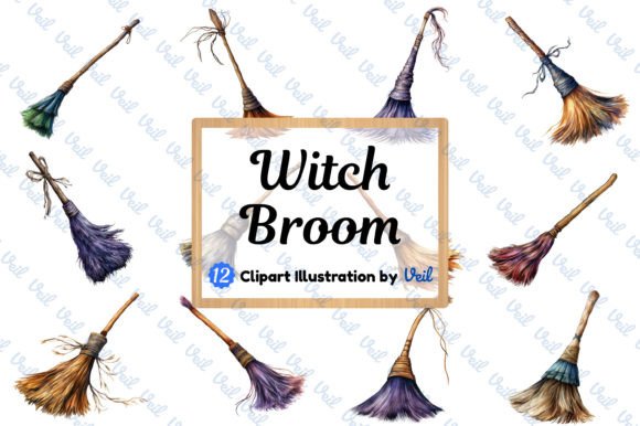 Witch Broom Clipart Watercolor Bundle Graphic Illustrations By Veil