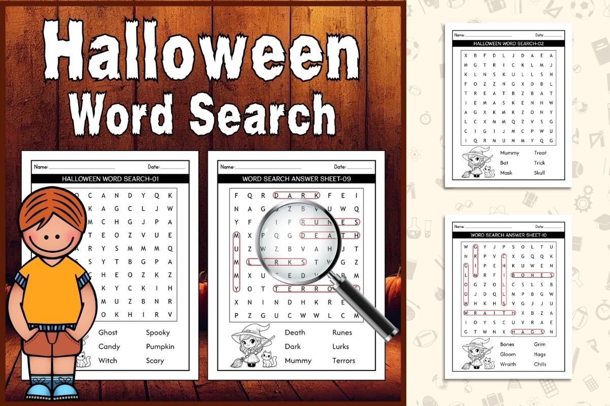 10 Halloween Word Search Puzzle for Kids Graphic by TheStudyKits ...