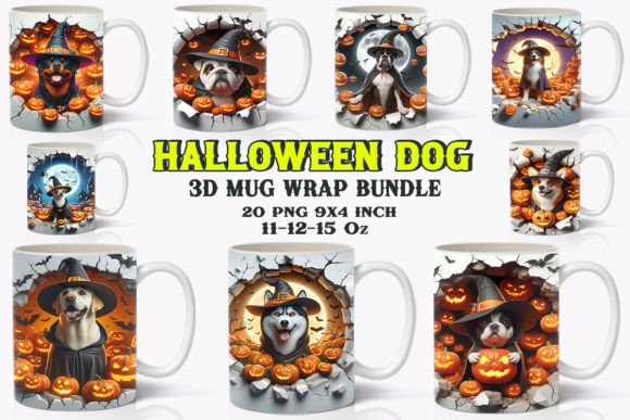 3d Halloween Dog Breeds Mug Wrap Bundle Graphics
