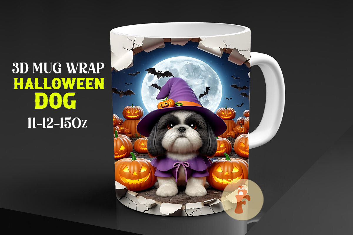 3D Halloween Shih Tzu Dog Mug Wrap PNG Graphic by Foxmia · Creative Fabrica