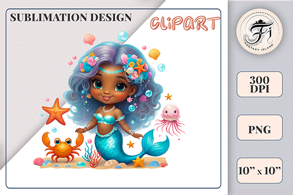 Cute Mermaid Clipart Sublimation Design Graphic by Fantasy Island ...