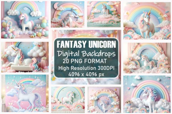 Preview of Fantasy Unicorn Digital Backdrop Bundle digital backdrop