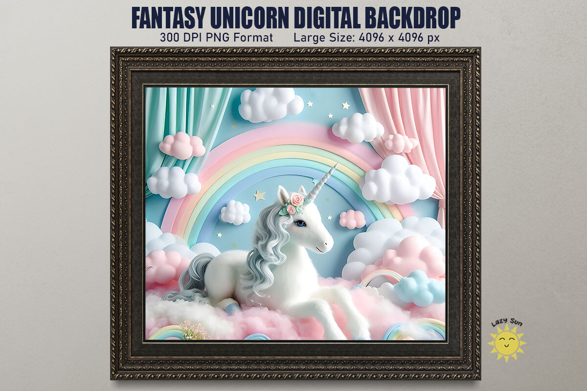 Fantasy Unicorn Digital Backdrop Graphic by Lazy Sun · Creative Fabrica