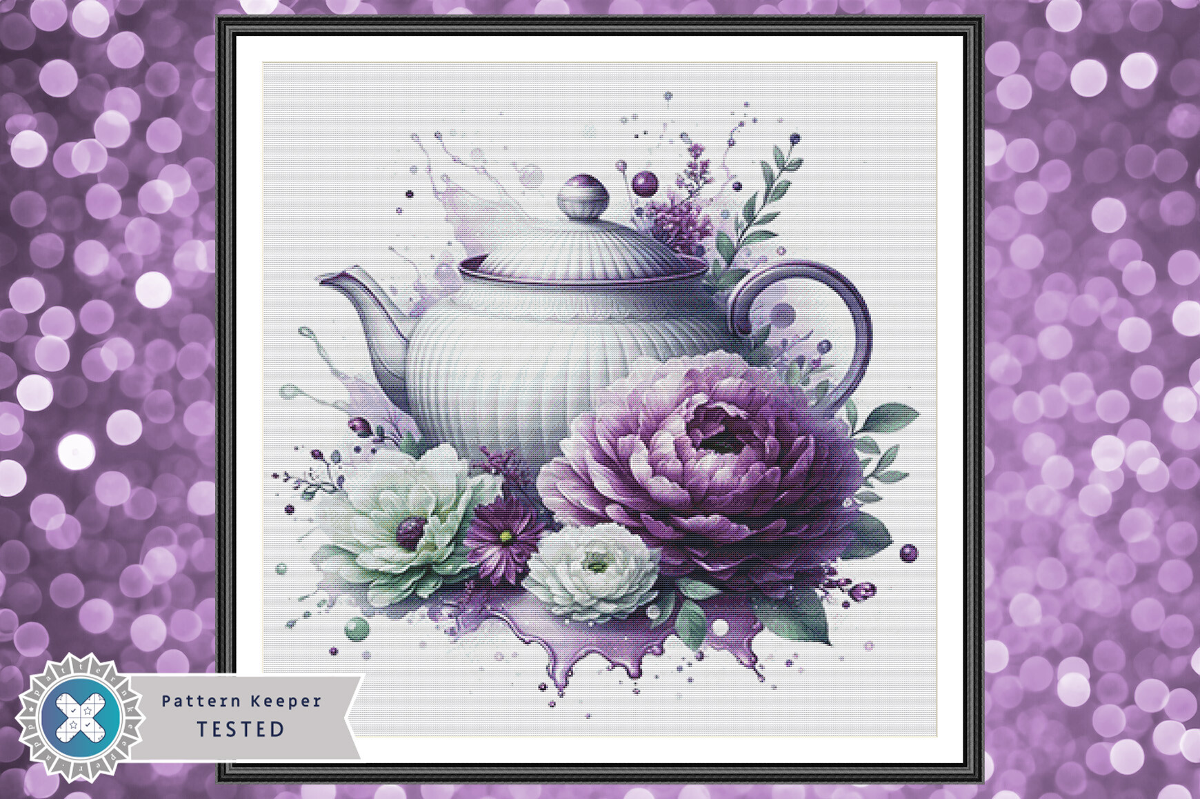 Floral Teapot Cross Stitch Pattern PDF
