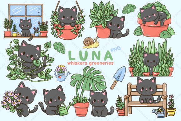 Kawaii Black Cat and House Plants SVG for layered Cricut HTV tees