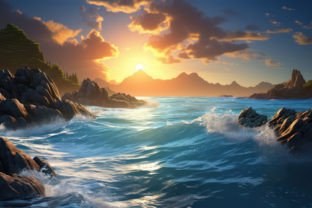 Ocean with Sunset Background Graphic by Creative World · Creative Fabrica