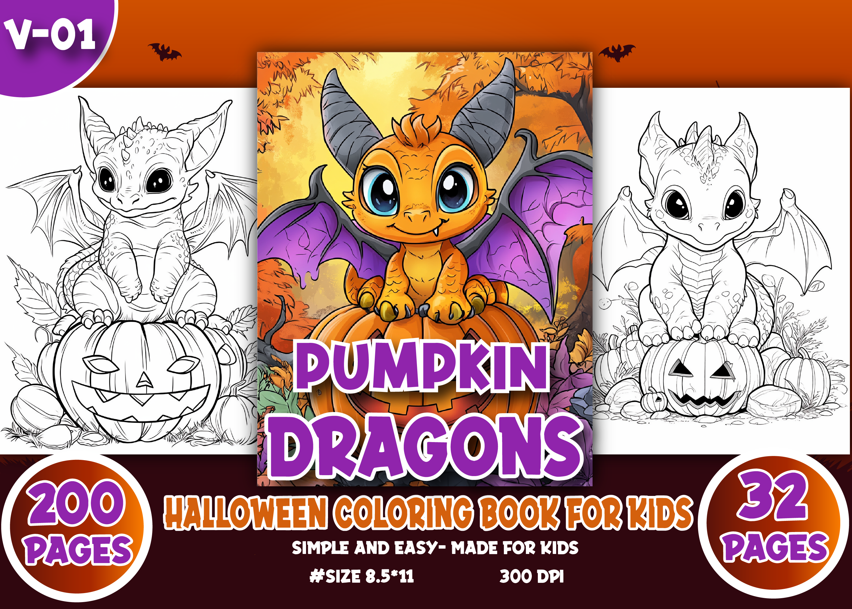 Pumpkin Dragon Halloween Coloring Book 1