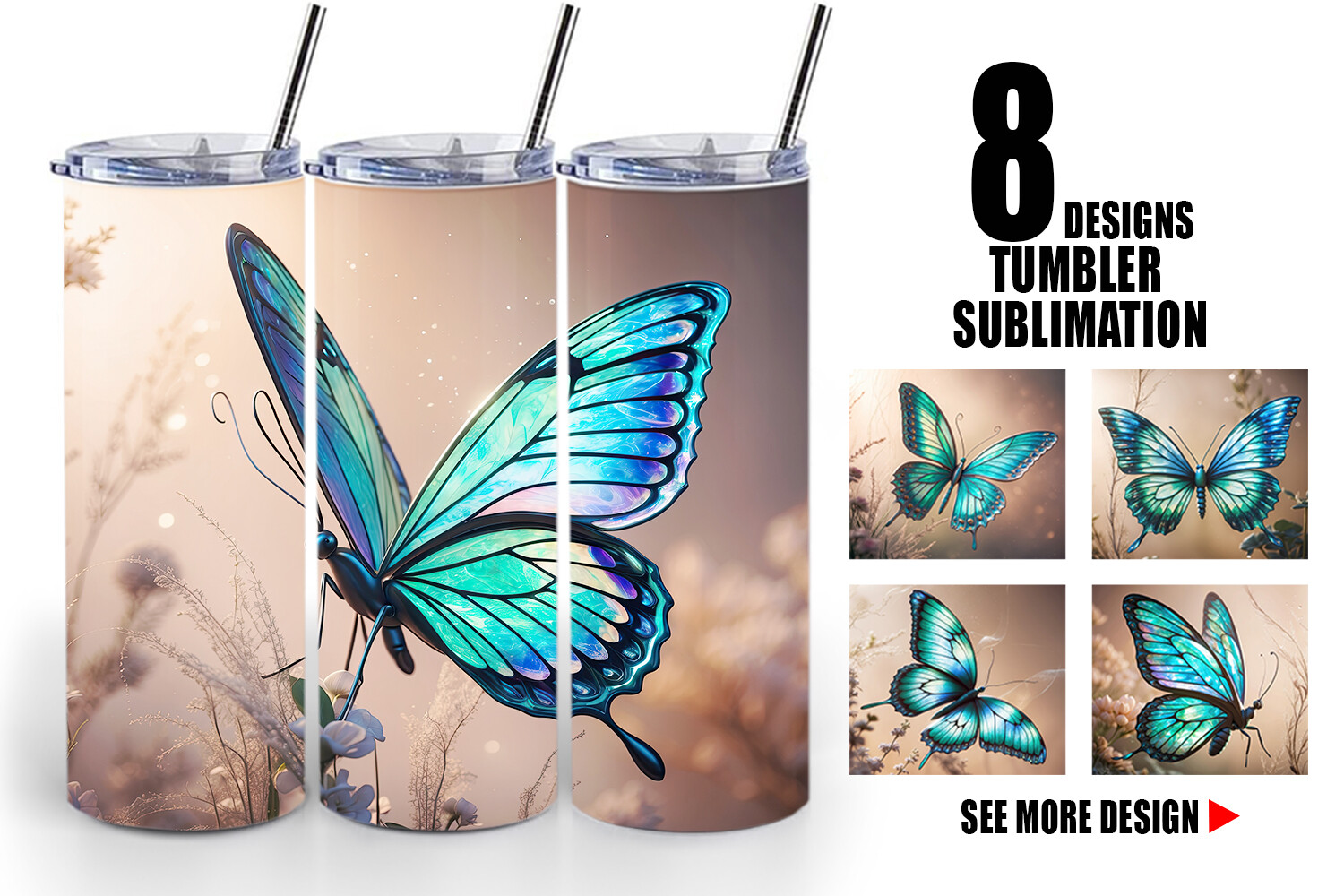 Tumbler Wrap 3D Butterfly Graphic by Artnoy · Creative Fabrica