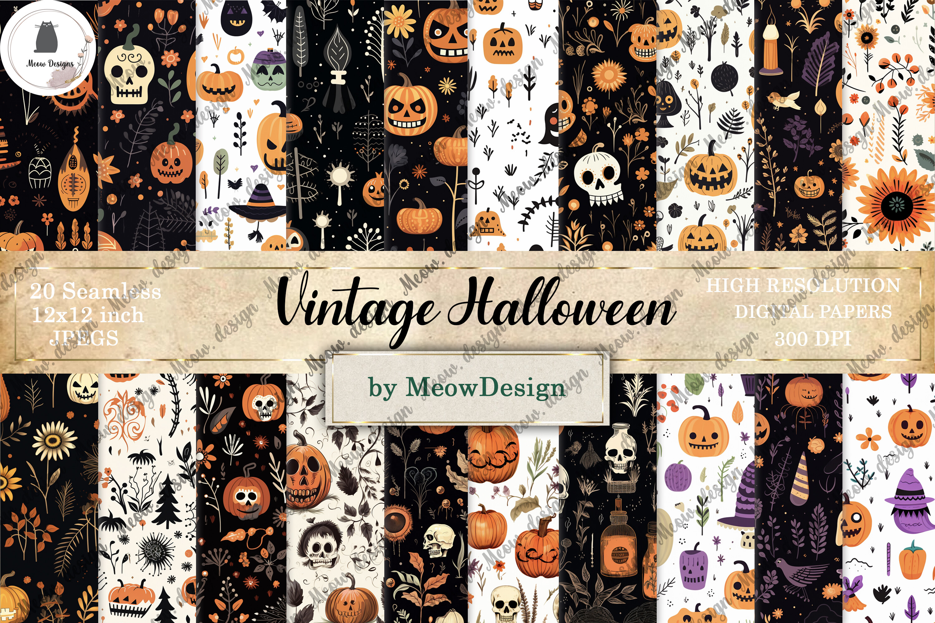 Vintage Halloween Digital Paper Graphic by MeowwDesign · Creative Fabrica