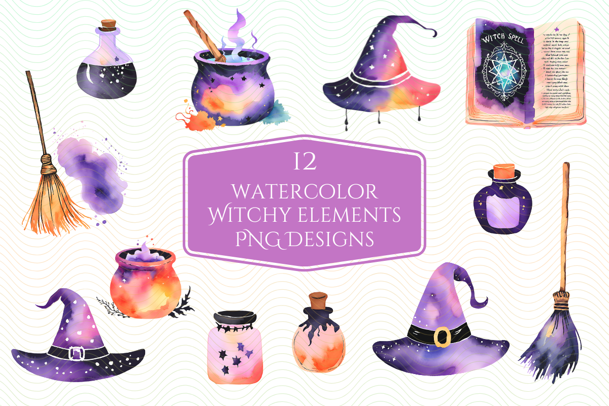 Watercolor Witch Clipart PNG Bundle Graphic by skyydesignsco · Creative ...