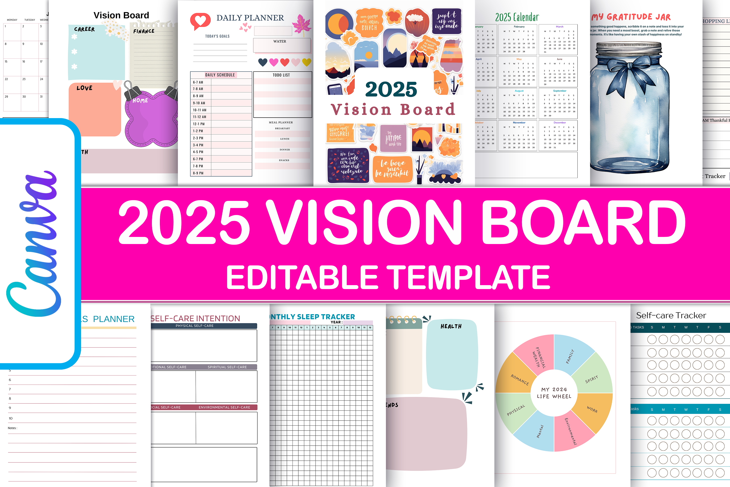 2025 Vision Board Planner Canva Template Graphic by KDP Studio ...