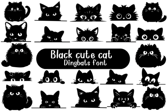Black Cute Cat Polices Dingbats Police Par Nongyao