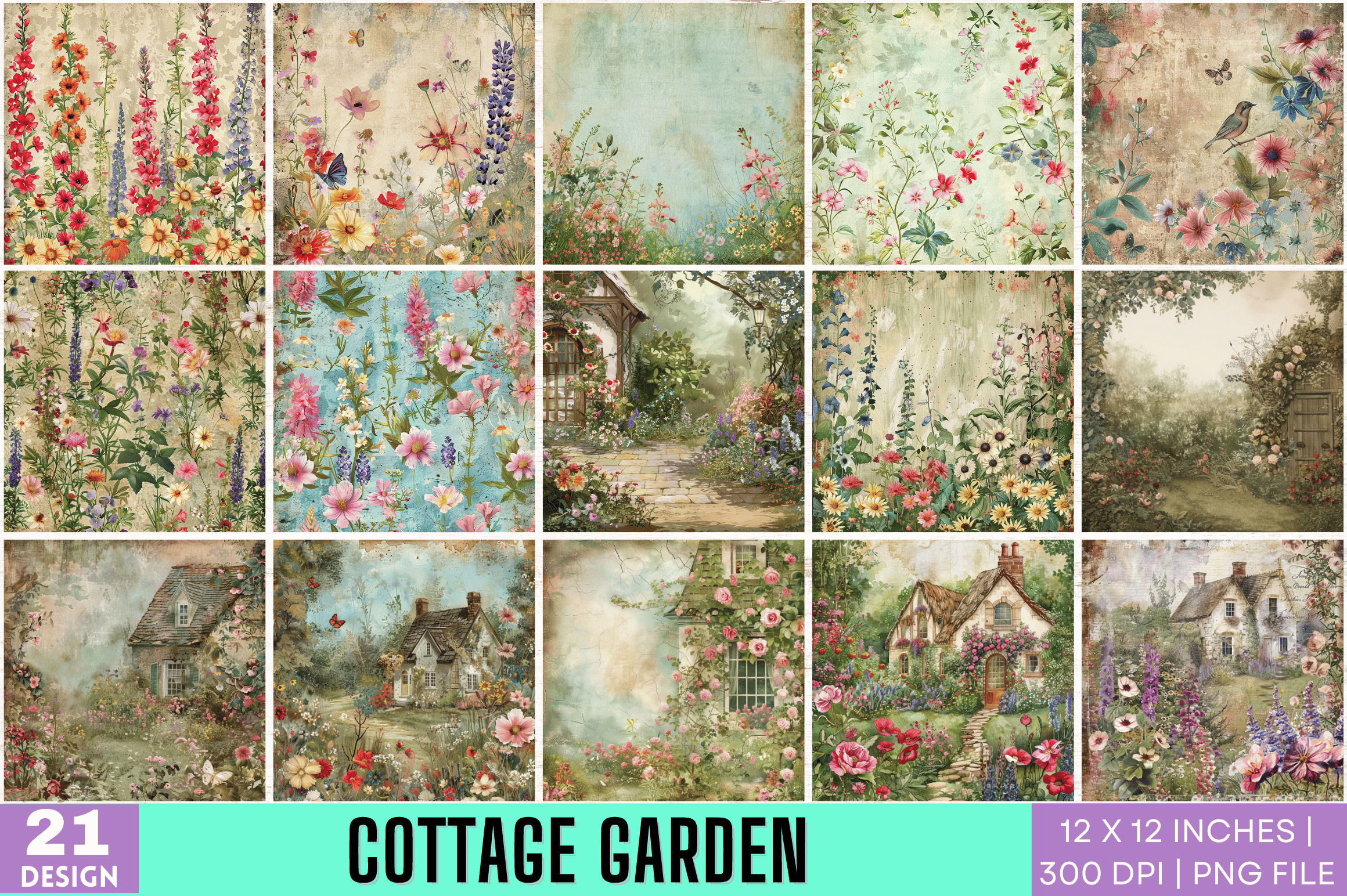 Cottage Garden Digital Paper Bundle Graphic by Digital_Art12 · Creative ...