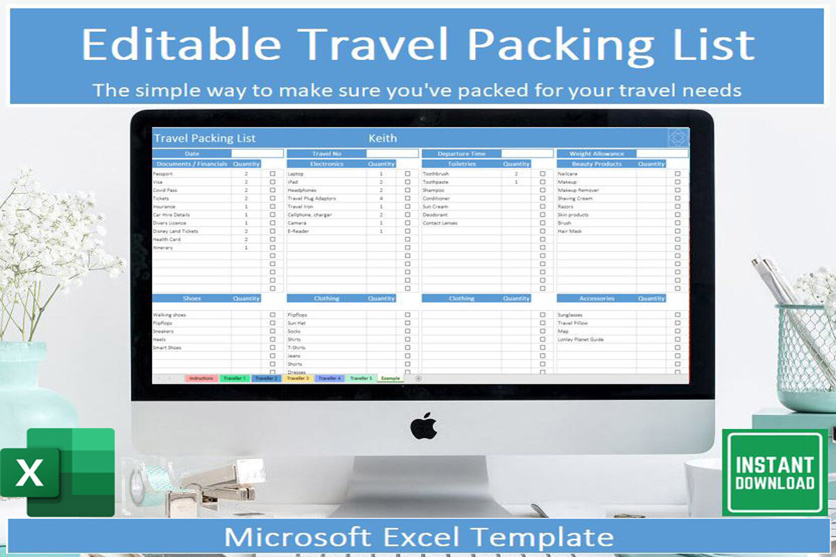 Editable Travel Packing List Template