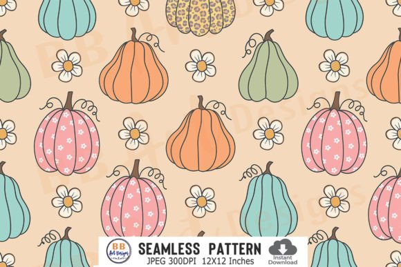 Fall Pumpkin Seamless Pattern Halloween Graphic by BB Art Designs ...