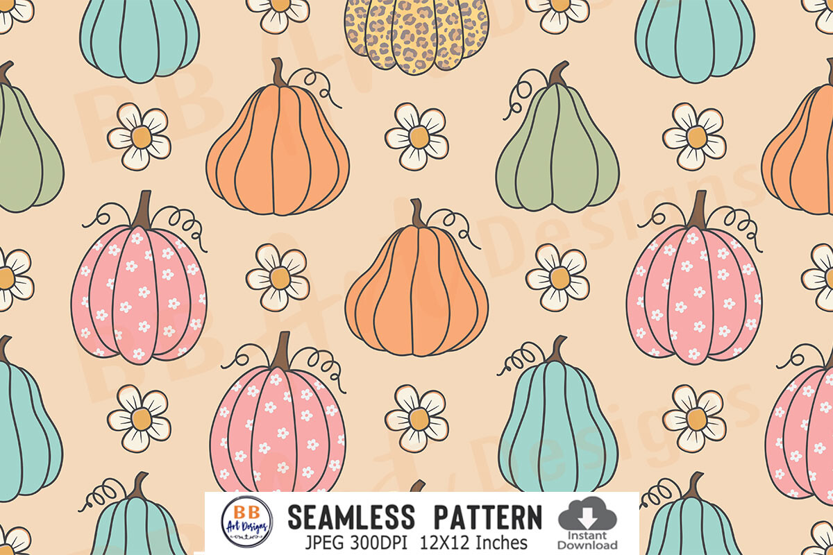 Fall Pumpkin Seamless Pattern Halloween Graphic by BB Art Designs ...