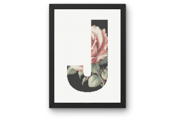Pink Rose on Black J Monogram