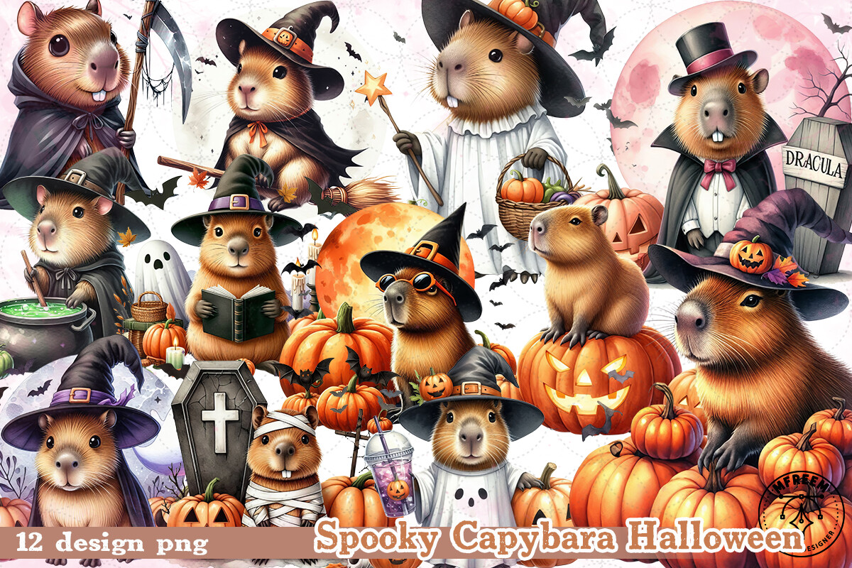 Spooky Capybara Halloween Clipart PNG Graphic by mfreem · Creative Fabrica