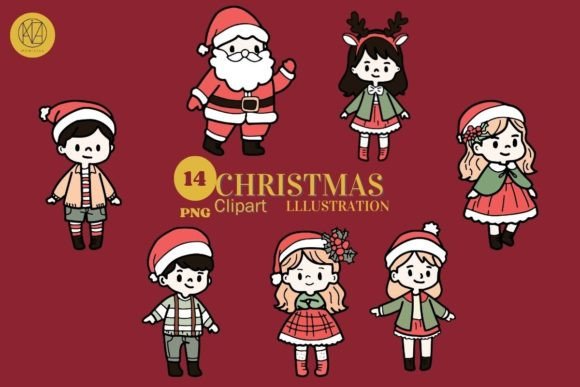 14 PNGs: Cute Christmas Kids Clipart"