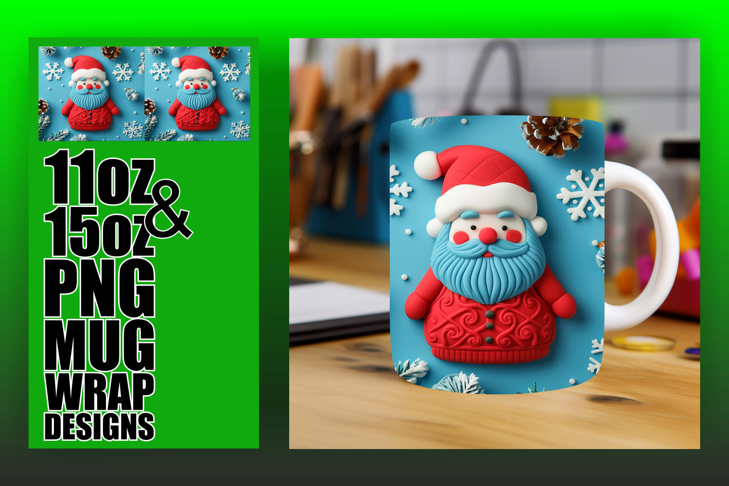 3D Santa Claus Christmas Mug Wrap Graphic by digitaldarius · Creative ...